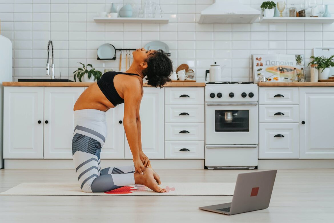 a woman doing yoga